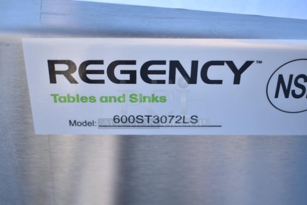 BRAND NEW SCRATCH AND DENT! Regency 600ST3072LS 30" x 72" 14 Gauge Stainless Steel Work Table with 2 Sinks - Sinks on Left. No Legs. - Image 5 of 5