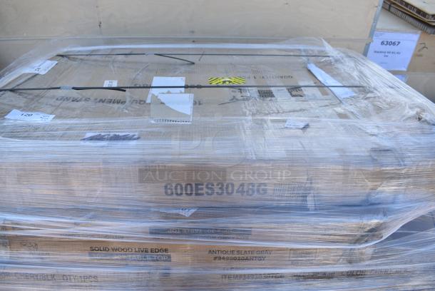 9 BRAND NEW SCRATCH AND DENT! Items Including 600ES3048G Regency 30" x 48" 16-Gauge Stainless Steel Equipment Stand with Galvanized Undershelf, 2 3493030ANTGY Lancaster Table & Seating Industrial 30" x 30" Solid Wood Live Edge Table Top with Slate Gray Finish, 384YCZ1872 Lancaster Table & Seating 18" x 72" Granite White Heavy-Duty Blow Molded Plastic Folding Table, 30x30 Cherry Black Tabletops. May Be Missing Pieces. 9 Times Your Bid! - Image 2 of 9