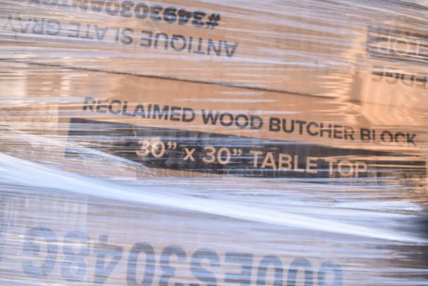 9 BRAND NEW SCRATCH AND DENT! Items Including 600ES3048G Regency 30" x 48" 16-Gauge Stainless Steel Equipment Stand with Galvanized Undershelf, 2 3493030ANTGY Lancaster Table & Seating Industrial 30" x 30" Solid Wood Live Edge Table Top with Slate Gray Finish, 384YCZ1872 Lancaster Table & Seating 18" x 72" Granite White Heavy-Duty Blow Molded Plastic Folding Table, 30x30 Cherry Black Tabletops. May Be Missing Pieces. 9 Times Your Bid! - Image 3 of 9