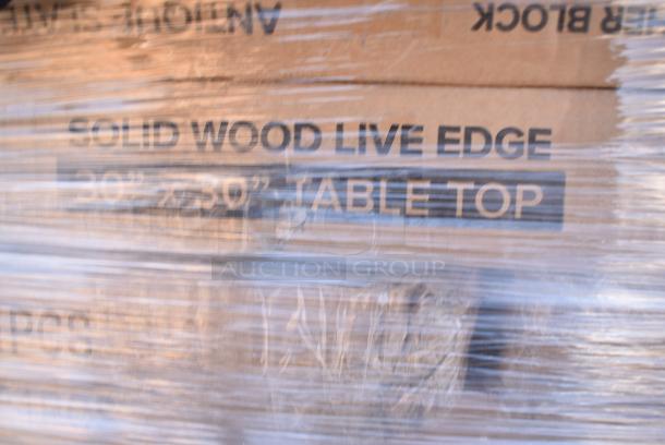 9 BRAND NEW SCRATCH AND DENT! Items Including 600ES3048G Regency 30" x 48" 16-Gauge Stainless Steel Equipment Stand with Galvanized Undershelf, 2 3493030ANTGY Lancaster Table & Seating Industrial 30" x 30" Solid Wood Live Edge Table Top with Slate Gray Finish, 384YCZ1872 Lancaster Table & Seating 18" x 72" Granite White Heavy-Duty Blow Molded Plastic Folding Table, 30x30 Cherry Black Tabletops. May Be Missing Pieces. 9 Times Your Bid! - Image 4 of 9