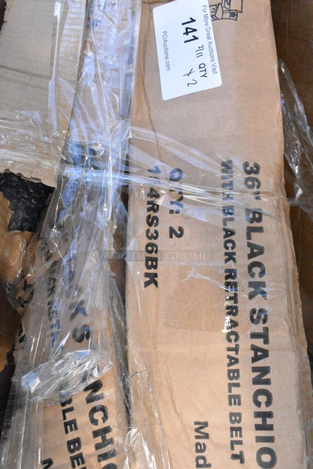 2 BRAND NEW SCRATCH AND DENT!  Box of 2 164RS36BK Lancaster Table & Seating 36" Black Metal Crowd Control / Guidance Stanchion with 78" Retractable Belt. May Be Missing Pieces. - Image 2 of 2