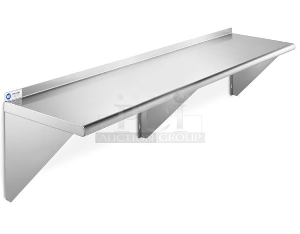 BRAND NEW SCRATCH AND DENT! Regency 600PS1572 15" x 72" Stainless Steel Wall Mounted Pot Rack with Shelf and 18 Galvanized Hooks. May Be Missing Pieces. Stock Picture Used - Image 1 of 3