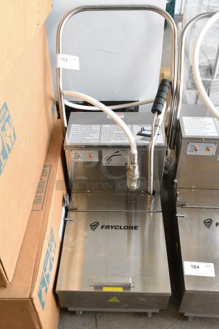 BRAND NEW SCRATCH AND DENT! 2024 Fryclone 259OFM55 55 lb. Low-Profile Portable Fryer Oil Filter Machine with 2-Way Pump on Commercial Casters. 120 Volts, 1 Phase.