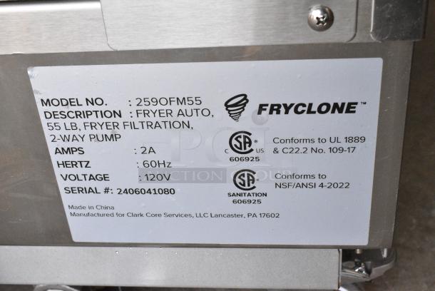 BRAND NEW SCRATCH AND DENT! 2024 Fryclone 259OFM55 55 lb. Low-Profile Portable Fryer Oil Filter Machine with 2-Way Pump on Commercial Casters. 120 Volts, 1 Phase. - Image 8 of 8