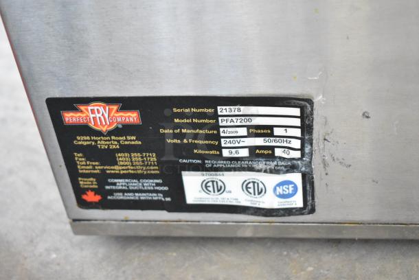 Perfect Fry Company PFA7200 Stainless Steel Commercial Countertop Electric Powered Ventless Fryer. 240 Volts, 1 Phase. - Image 8 of 8