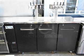 2023 Avantco 178UDD72HC Stainless Steel Commercial Direct Draw Kegerator w/ Two 4 Tap Beer Tower on Commercial Casters. 115 Volts, 1 Phase. Tested and Working!