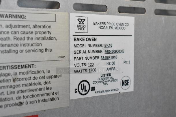 Bakers Pride BK18 Stainless Steel Commercial Countertop Electric Powered Single Deck Pizza Oven w/ Cooking Stone. 120 Volts, 1 Phase. Tested and Working! - Image 6 of 6