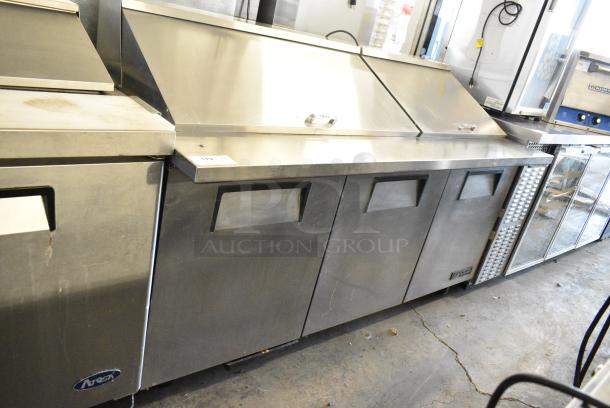 True TSSU-72-30M-B-ST Stainless Steel Commercial Sandwich Salad Prep Table Bain Marie Mega Top on Commercial Casters. 115 Volts, 1 Phase. Tested and Working! - Image 1 of 10