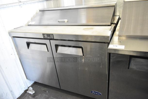 2017 Atosa MSF8302GR Stainless Steel Commercial Sandwich Salad Prep Table Bain Marie Mega Top on Commercial Casters. 115 Volts, 1 Phase. Tested and Working! - Image 1 of 8