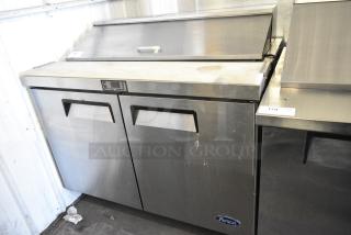 2017 Atosa MSF8302GR Stainless Steel Commercial Sandwich Salad Prep Table Bain Marie Mega Top on Commercial Casters. 115 Volts, 1 Phase. Tested and Working!