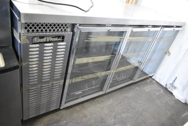 Continental BBC79-SS-GD Stainless Steel Commercial 3 Door Back Bar Cooler Merchandiser. 115 Volts, 1 Phase. Tested and Working! - Image 1 of 7