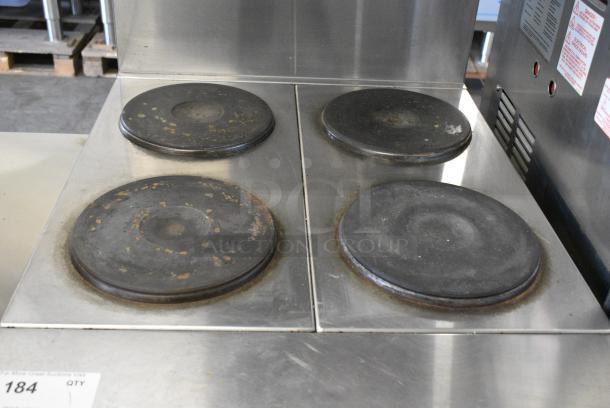 Royal Stainless Steel Commercial Electric Powered 4 Burner Hot Plate Range w/ Oven, Over Shelf and Back Splash. 208 Volts, 3 Phase. - Image 3 of 7