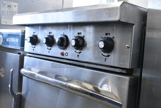 Royal Stainless Steel Commercial Electric Powered 4 Burner Hot Plate Range w/ Oven, Over Shelf and Back Splash. 208 Volts, 3 Phase. - Image 4 of 7
