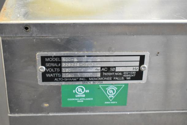 Alto Shaam 500-S Stainless Steel Commercial Heated Holding Cabinet on Commercial Casters. 120 Volts, 1 Phase. Tested and Working! - Image 7 of 7