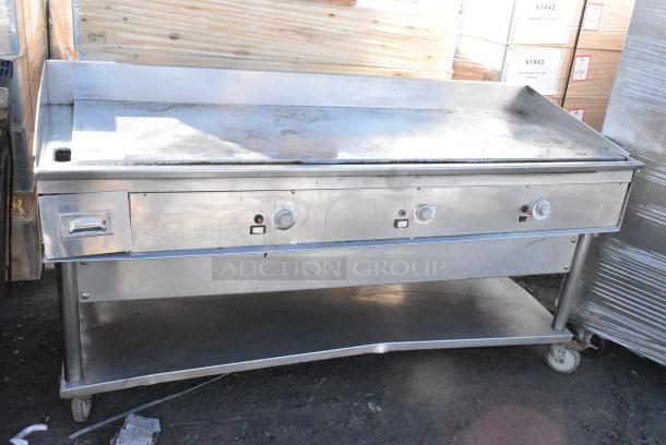 Stainless Steel Commercial Flat Top Griddle w/ Under Shelf on Commercial Casters. - Image 1 of 6