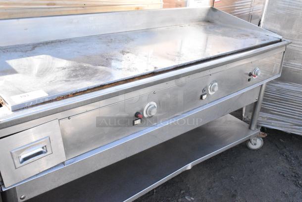 Stainless Steel Commercial Flat Top Griddle w/ Under Shelf on Commercial Casters. - Image 3 of 6
