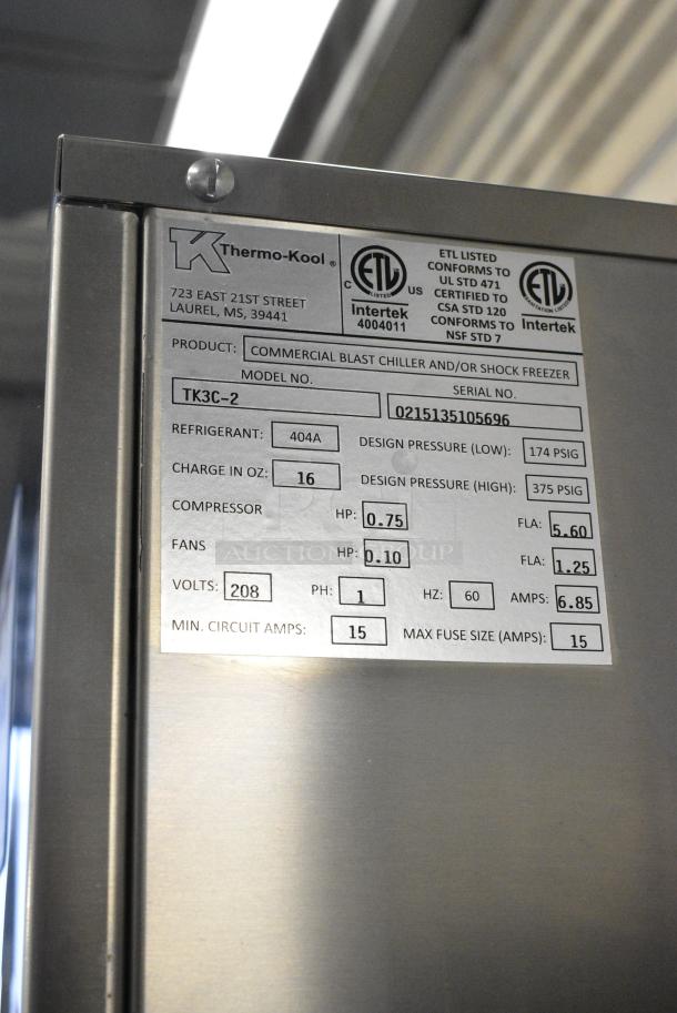 BRAND NEW SCRATCH AND DENT! Thermo-Kool TK3C-2 Stainless Steel Commercial 4 Door Blast Chiller w/ 3 Probes. 208 Volts, 1 Phase. - Image 8 of 8