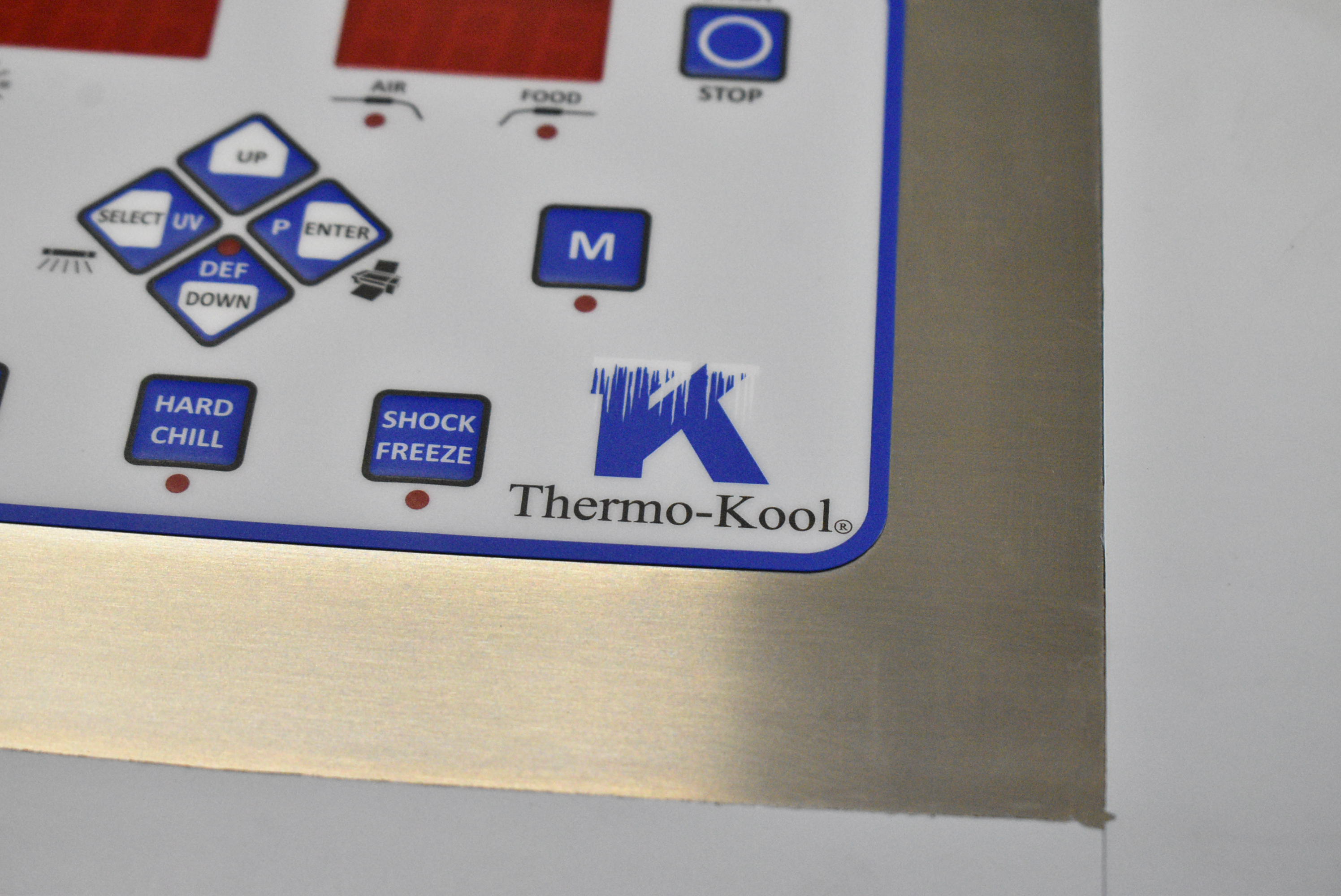 Blast chiller control panel showing soft chill, hard chill, and shock freeze mode options