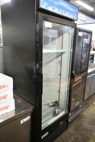 BRAND NEW SCRATCH AND DENT! 2024 Avantco 178GDC23HCB Metal Commercial Single Door Reach In Cooler Merchandiser w/ Poly Coated Racks and Commercial Casters. 115 Volts, 1 Phase. Tested and Powers On But Does Not Get Cold