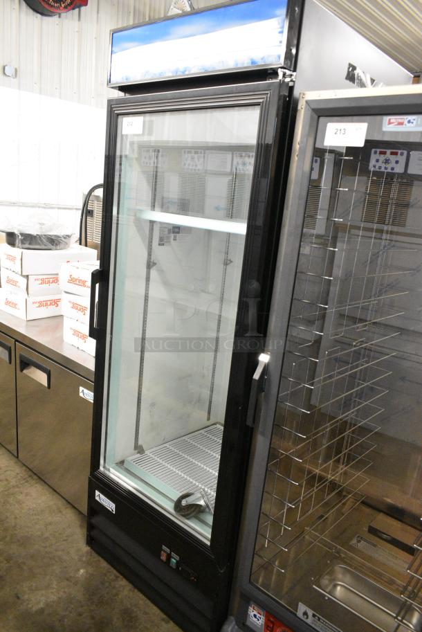 BRAND NEW SCRATCH AND DENT! 2024 Avantco 178GDC23HCB Metal Commercial Single Door Reach In Cooler Merchandiser w/ Poly Coated Racks and Commercial Casters. 115 Volts, 1 Phase. Tested and Powers On But Does Not Get Cold - Image 2 of 6