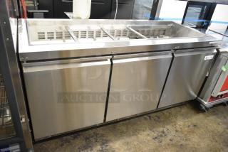 BRAND NEW SCRATCH AND DENT! 2024 Avantco 178SSCFT72HC Stainless Steel Commercial Refrigerated Salad Bar / Cold Food Table on Commercial Casters. 115 Volts, 1 Phase. Tested and Powers On But Does Not Get Cold