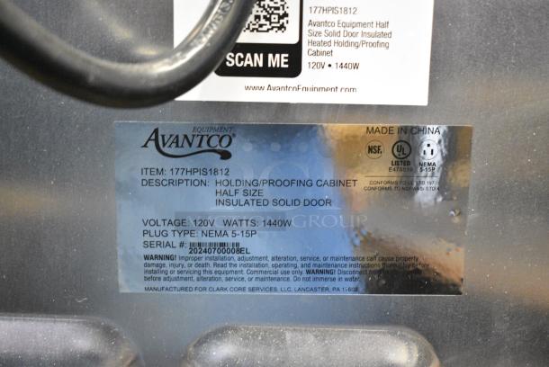 BRAND NEW SCRATCH AND DENT! 2024 Avantco 177HTIS1812 HTIS-1812 Undercounter Half Size Insulated Heated Holding Cabinet with Solid Door. 120 Volts, 1 Phase. Tested and Working! - Image 7 of 7