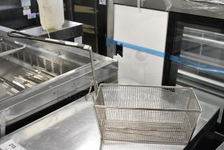 3 BRAND NEW SCRATCH AND DENT! Metal Fry Baskets Including 190FB1466 13 1/2" x 6 1/4" x 6" Half Size Fryer Basket with Back Hook. 3 Times Your Bid!