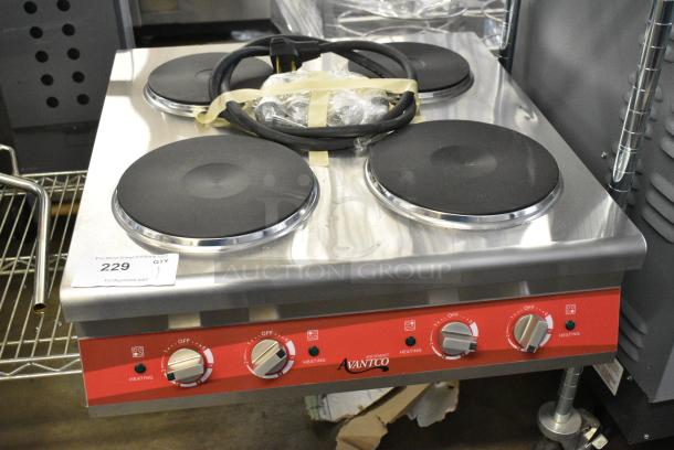 BRAND NEW SCRATCH AND DENT! Avantco 177CER400 Stainless Steel Commercial Countertop Electric Powered French Top 4 Burner Range. 240 Volts, 1 Phase. - Image 1 of 6