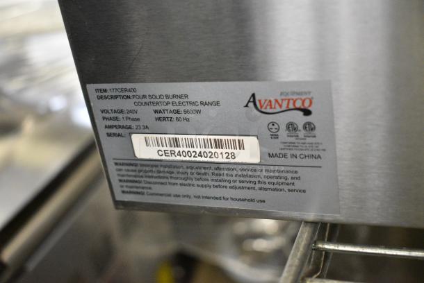 BRAND NEW SCRATCH AND DENT! Avantco 177CER400 Stainless Steel Commercial Countertop Electric Powered French Top 4 Burner Range. 240 Volts, 1 Phase. - Image 6 of 6