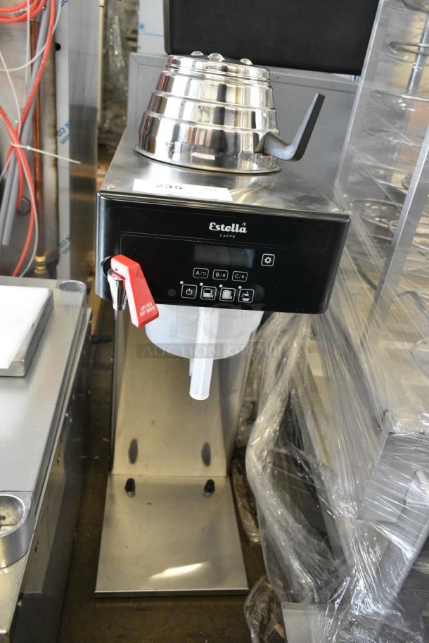 BRAND NEW SCRATCH AND DENT! Estella AIS0DAF 236ECSB1 Stainless Steel Commercial Countertop Coffee Machine w/ Hot Water Dispenser, Metal Brew Basket and Poly Brew Basket. 120 Volts, 1 Phase. - Image 1 of 9