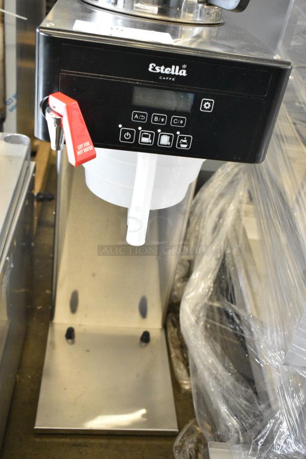 BRAND NEW SCRATCH AND DENT! Estella AIS0DAF 236ECSB1 Stainless Steel Commercial Countertop Coffee Machine w/ Hot Water Dispenser, Metal Brew Basket and Poly Brew Basket. 120 Volts, 1 Phase. - Image 2 of 9