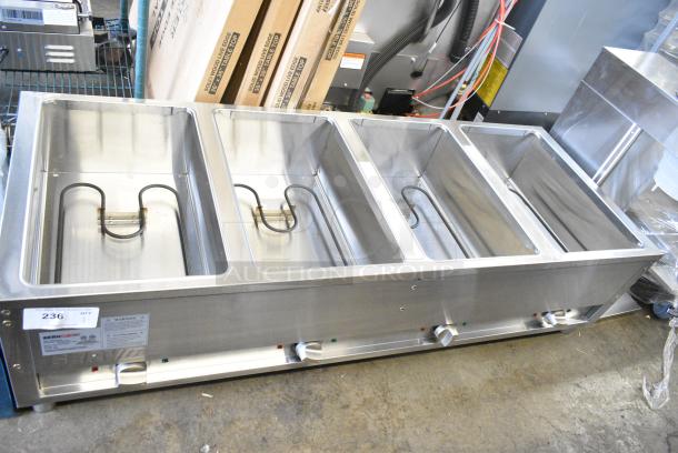 BRAND NEW SCRATCH AND DENT! 2023 ServIt 423EST4WO500 Stainless Steel Commercial Electric Powered 4 Bay Steam Table. 120 Volts, 1 Phase. Tested and Working! - Image 1 of 6