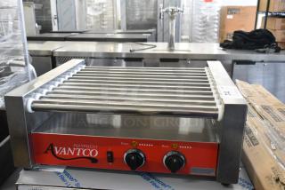 BRAND NEW SCRATCH AND DENT! 2024 Avantco 177RG1830 Stainless Steel Commercial 30 Hot Dog Roller Grill with 11 Rollers. 120 Volts, 1 Phase. Tested and Working!