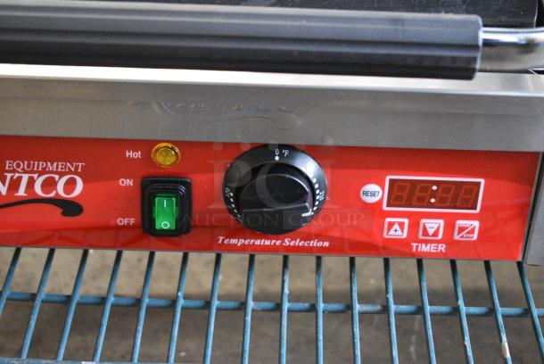 BRAND NEW SCRATCH AND DENT! 2024 Avantco 177PG200ST Stainless Steel Commercial Panini Sandwich Grill with Timer, Smooth Plates, and 13 3/8" x 8 3/4" Cooking Surface. 120 Volts, 1 Phase. Tested and Working! - Image 3 of 8
