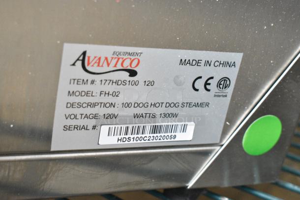 BRAND NEW SCRATCH AND DENT! Avantco 177HDS100 Stainless Steel 100 Dog / 48 Bun Hot Dog Steamer / Merchandiser. 120 Volts, 1 Phase. Tested and Powers On But Does Not Get Warm - Image 9 of 9