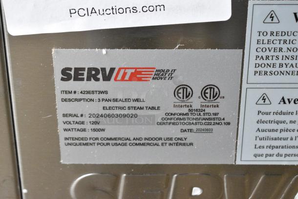 BRAND NEW SCRATCH AND DENT! 2024 ServIt 423EST3WS Stainless Steel Commercial Electric Powered 3 Bay Steam Table. Tested and Working! - Image 7 of 7