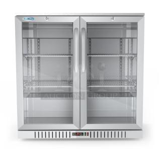 BRAND NEW SCRATCH AND DENT! 2024 KoolMore BC-2DSW-SS Stainless Steel Two-Door Back Bar Refrigerator Merchandiser - 7.4 Cu Ft. 115 Volts, 1 Phase. Tested and Working!