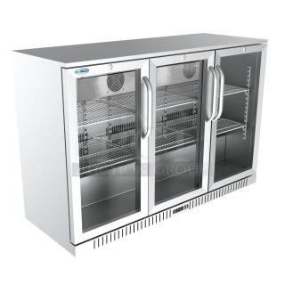 BRAND NEW SCRATCH AND DENT! 2024 KoolMore BC-2DSW-SS Stainless Steel Three-Door Back Bar Refrigerator Merchandiser - 11 Cu Ft. 115 Volts, 1 Phase. Tested and Working!