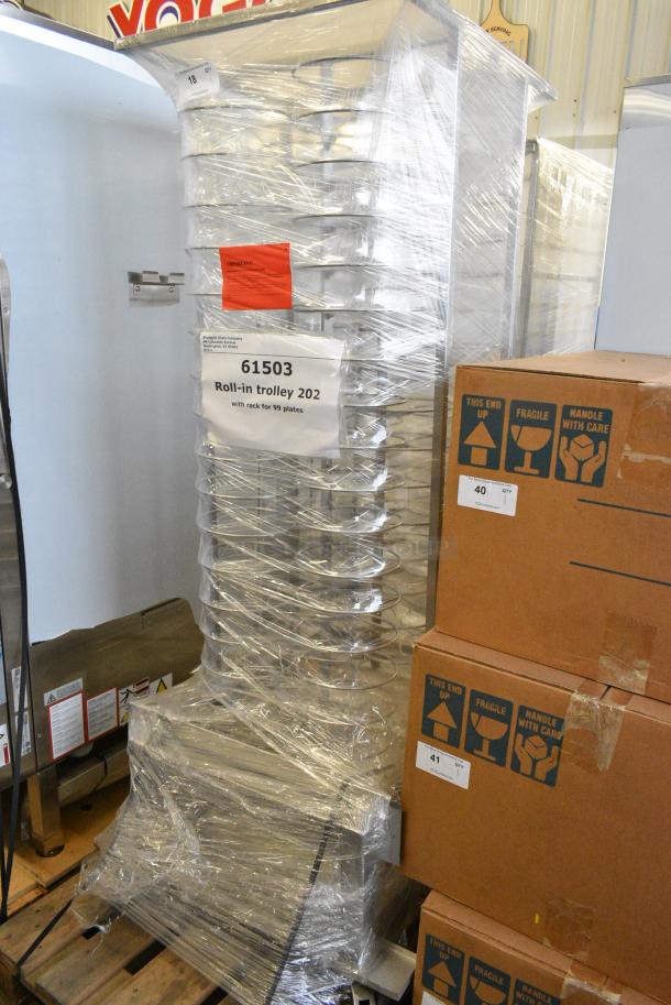 BRAND NEW SCRATCH AND DENT! Blodgett Metal Roll In Oven Rack 99 Plate Capacity Trolley on Commercial Casters. - Image 1 of 4