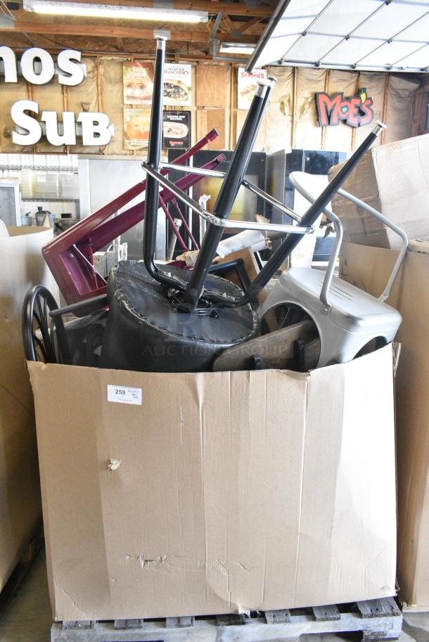 12 BRAND NEW! Boxes Including Tolix Style Chair, Bar Height Chair, Burgundy Tolix Style Bar Stool. 12 Times Your Bid! - Image 1 of 4