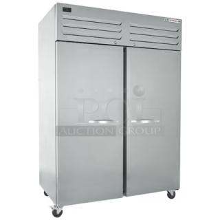 BRAND NEW SCRATCH AND DENT!  Beverage Air TMR2HC-1S Stainless Steel Commercial 2 Door Reach In Cooler w/ Poly Coated Racks on Commercial Casters. 115 Volts, 1 Phase. Tested and Working!
