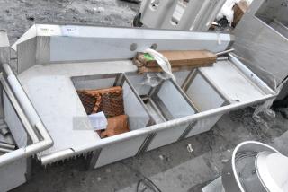 BRAND NEW SCRATCH AND DENT! Regency 600DDTS384RT 16-Gauge 7' Soiled / Dirty Dish Table with 3-Compartment Sink - 16" x 20" x 14" Bowls - Right Drainboard
