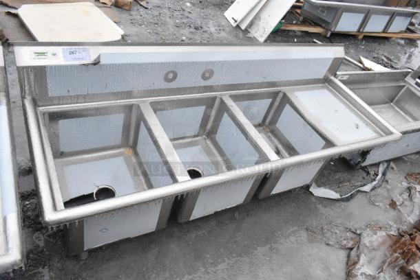 BRAND NEW SCRATCH AND DENT! Regency 600S3162018R Stainless Steel 3 Bay Sink w/ Right Side Drain Board. No Legs. - Image 1 of 6