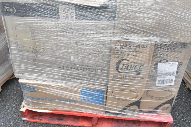 30 BRAND NEW! Boxes Including 2 Box 394365XL Noble Products Powder-Free Disposable Clear Vinyl Gloves for Foodservice - Extra Large - 1000/Case, 2 Box 500LDOME Choice 9 oz., 12 oz., 16 oz., 20 oz., 24 oz. Clear Dome Lid with 1" Hole - 1000/Case, 50016W Choice 16 oz. White Poly Paper Hot Cup - 1000/Case, 128HD32COMBO Choice Heavy Duty 32 oz. Microwavable Translucent Plastic Deli Container and Lid Combo Pack - 240/Case. 30 Times Your Bid! - Image 9 of 9
