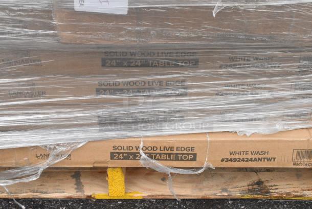 20 BRAND NEW! Boxes Including 4 Box 3492424ANTWT Lancaster Table & Seating Industrial 24" x 24" Solid Wood Live Edge Table Top with Bleached Oak Finish, 690FG2631RD Rubbermaid FG263100RED BRUTE 32 Gallon Red Round Trash Can Lid, 4 Rubbermaid Gray Poly Slim Jim Trash Cans, 600HS12SP Regency 12" x 16" Wall Mounted Hand Sink with Gooseneck Faucet and Side Splash, 600TUS3018 Regency 18-Gauge Galvanized Steel Adjustable Undershelf for 30" x 18" Filler Tables, 176IB200 Baker's Lane 12.6 Gallon / 200 Cup Shelf Ingredient Bin with Flip Lid, Label Sheet, and Scoop. 20 Times Your Bid! - Image 2 of 9