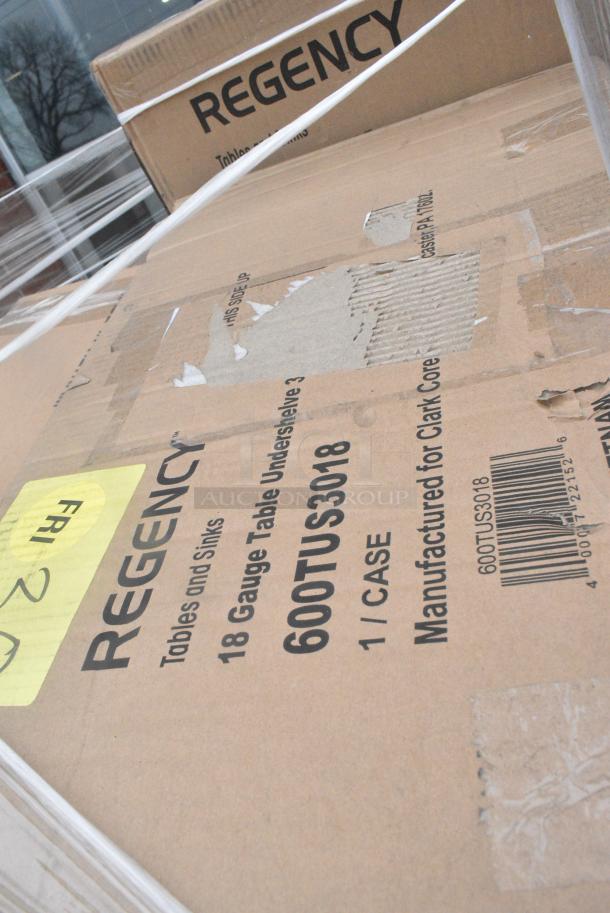 20 BRAND NEW! Boxes Including 4 Box 3492424ANTWT Lancaster Table & Seating Industrial 24" x 24" Solid Wood Live Edge Table Top with Bleached Oak Finish, 690FG2631RD Rubbermaid FG263100RED BRUTE 32 Gallon Red Round Trash Can Lid, 4 Rubbermaid Gray Poly Slim Jim Trash Cans, 600HS12SP Regency 12" x 16" Wall Mounted Hand Sink with Gooseneck Faucet and Side Splash, 600TUS3018 Regency 18-Gauge Galvanized Steel Adjustable Undershelf for 30" x 18" Filler Tables, 176IB200 Baker's Lane 12.6 Gallon / 200 Cup Shelf Ingredient Bin with Flip Lid, Label Sheet, and Scoop. 20 Times Your Bid! - Image 7 of 9