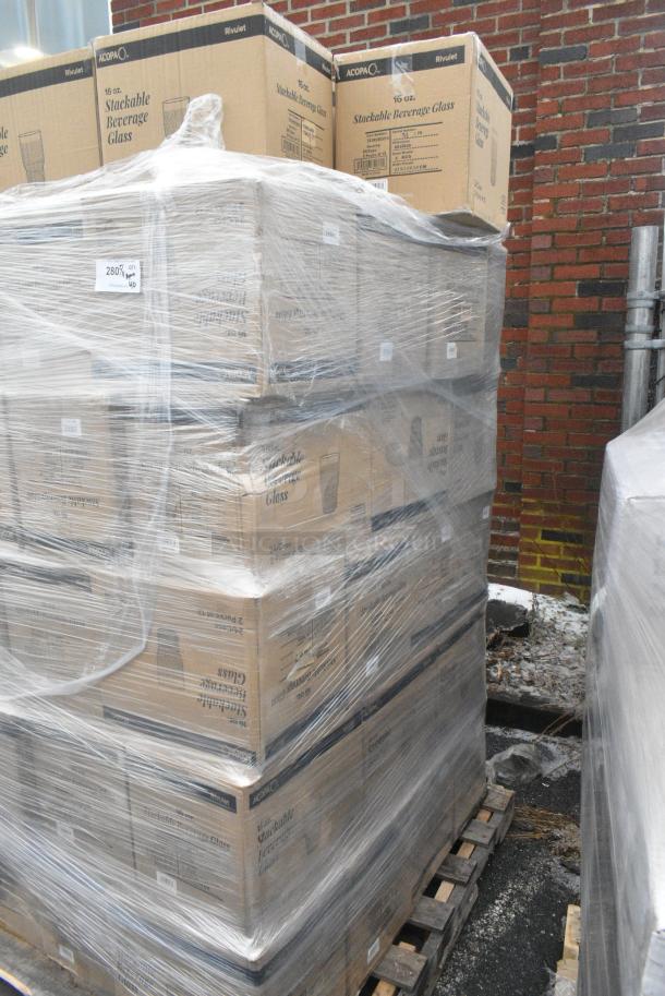 40 BRAND NEW! Boxes of 553RVBV016 Acopa Rivulet 16 oz. Stackable Beverage Glass - 12/Pack. 40 Times Your Bid! - Image 3 of 4