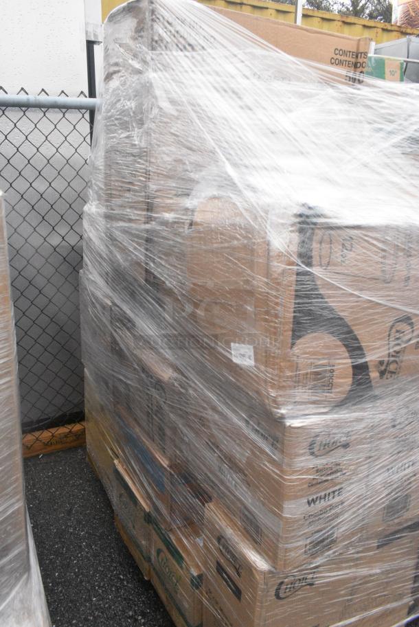 25 BRAND NEW! Boxes Including 500MF993W3C Choice 9" x 9" 3-Compartment Microwaveable White Mineral-Filled Plastic Hinged Take-Out Container - 150/Case, 2 box 395RP10 EcoChoice Compostable No PFAS Added Bamboo / Bagasse 10" Plate - 500/Case, 395SP10 EcoChoice Compostable No PFAS Added Bamboo / Bagasse 10" x 10" Square Plate - 300/Case, 2 Box 129MCS24W Choice 24 oz. White 8" x 5 1/4" x 2" Rectangular Microwavable Heavy Weight Container with Lid - 150/Case. 25 Times Your Bid! - Image 3 of 11
