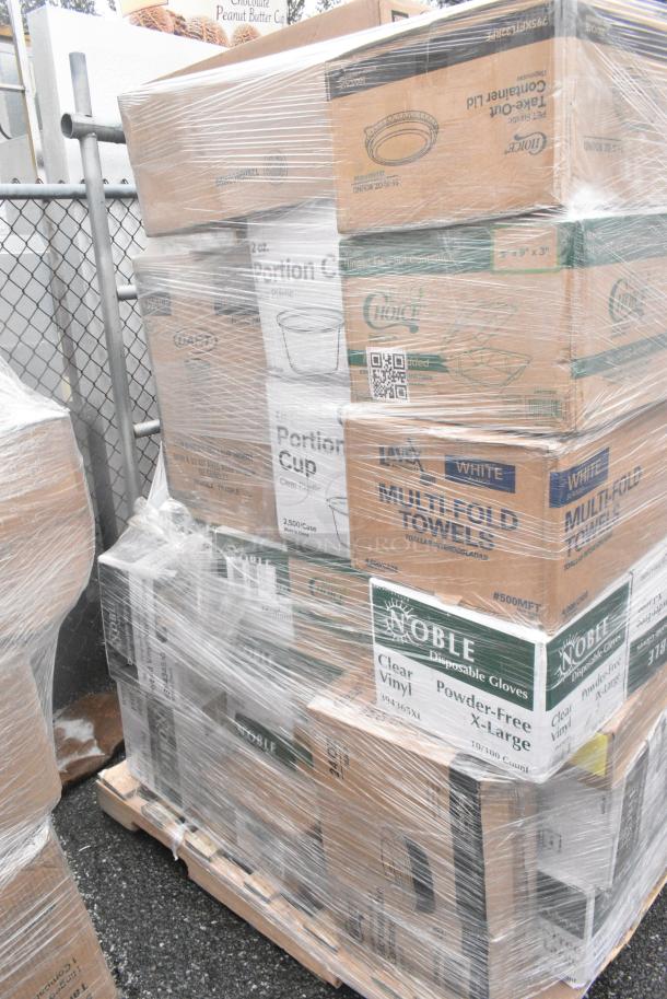 35 BRAND NEW! Boxes Including 4 Box 394365XL Noble Products Powder-Free Disposable Clear Vinyl Gloves for Foodservice - Extra Large - 1000/Case, 6 Box 394365L Noble Products Powder-Free Disposable Clear Vinyl Gloves for Foodservice - Large - 1000/Case, 347CM8CL Visions 8 oz. Clear Plastic Coffee Mug - 192/Case, 500MFT Lavex White M-Fold (Multifold) Towel - 4000/Case, 347CM8CL Visions 8 oz. Clear Plastic Coffee Mug - 192/Case. 35 Times Your Bid! - Image 3 of 9