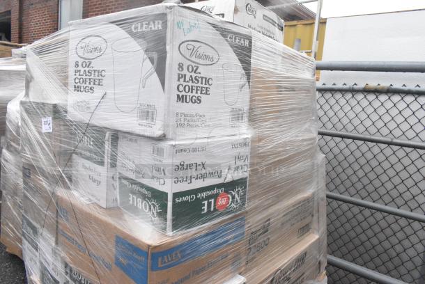 35 BRAND NEW! Boxes Including 4 Box 394365XL Noble Products Powder-Free Disposable Clear Vinyl Gloves for Foodservice - Extra Large - 1000/Case, 6 Box 394365L Noble Products Powder-Free Disposable Clear Vinyl Gloves for Foodservice - Large - 1000/Case, 347CM8CL Visions 8 oz. Clear Plastic Coffee Mug - 192/Case, 500MFT Lavex White M-Fold (Multifold) Towel - 4000/Case, 347CM8CL Visions 8 oz. Clear Plastic Coffee Mug - 192/Case. 35 Times Your Bid! - Image 8 of 9